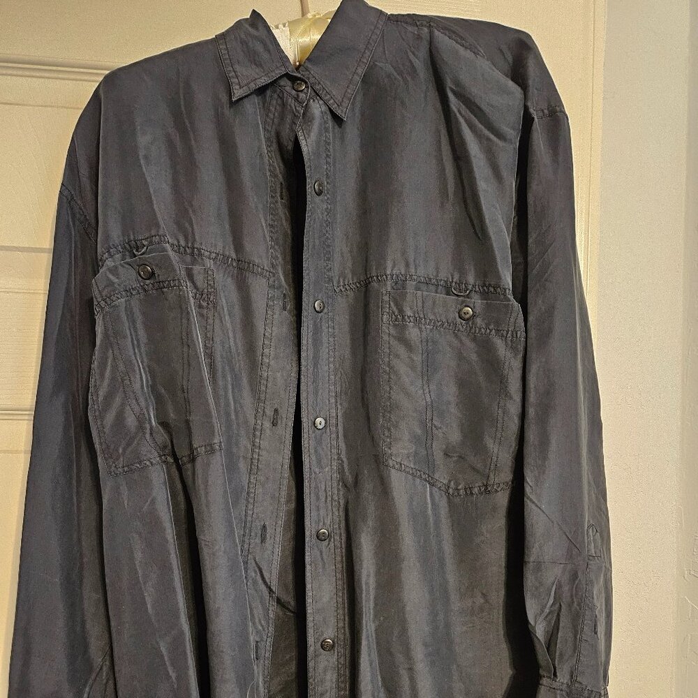 Jane Ashley Silk Grey Long-Sleeved Blouse